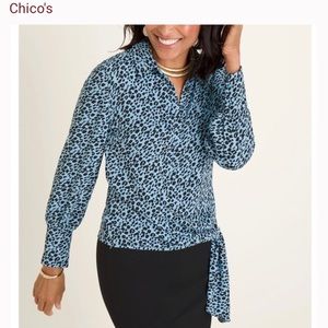 Chico’s Blue Cheetah print blouse, Size 1 (equates to a Large)